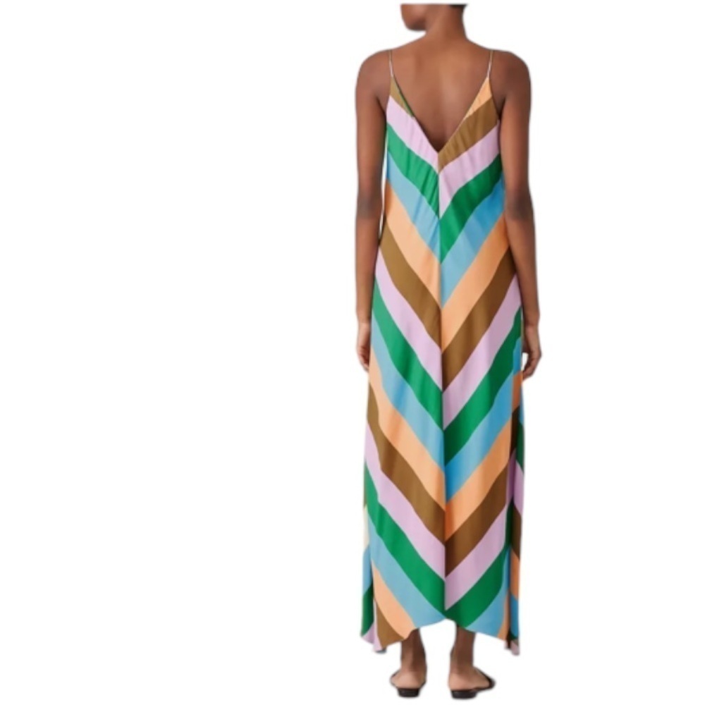 Tibi Julian Chevron Multi Stripe Maxi Slip Dress - image 2